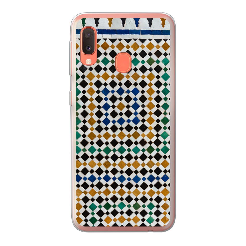 MuchoWow Handyhülle Schutzhülle Hülle für Samsung Galaxy A20e Ein marokkanisches Mosaik, das wie eine Art Labyrinth aussieht Silikon Softcase...