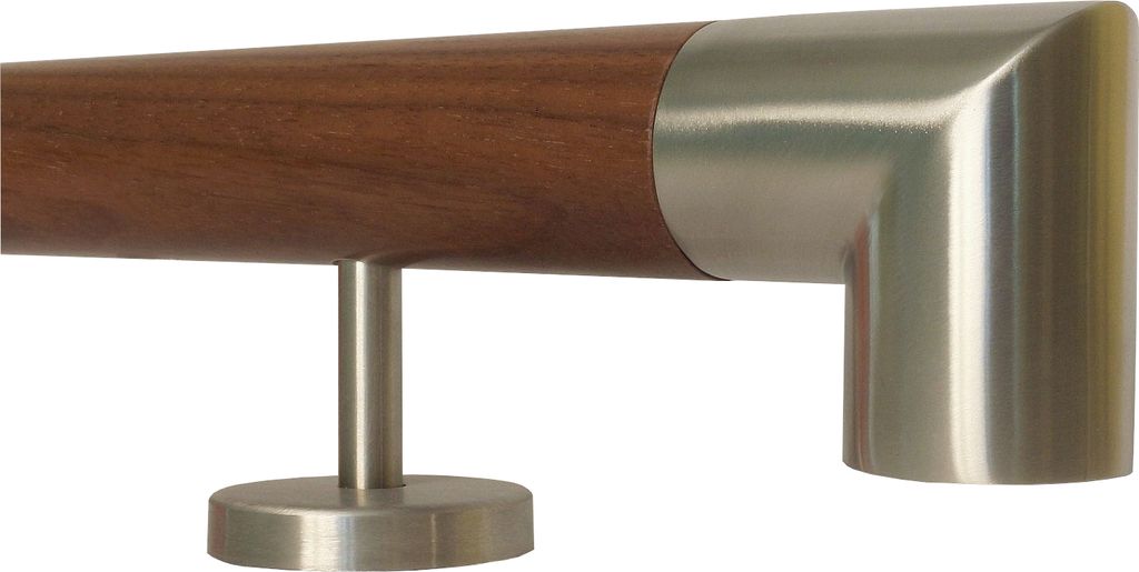 TIBU Nussbaum Handlauf Holz Geländer Treppe 30-500 cm,Variante: 460 cm mit 6 Halter Edelstahlecke