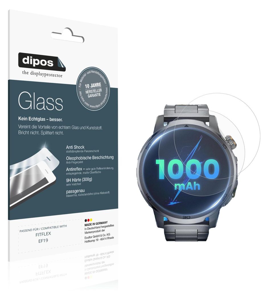 2x Schutzfolie für FITFLEX EF19 matt - Anti-Shock 9H Folie dipos Glass Kunststoffglas