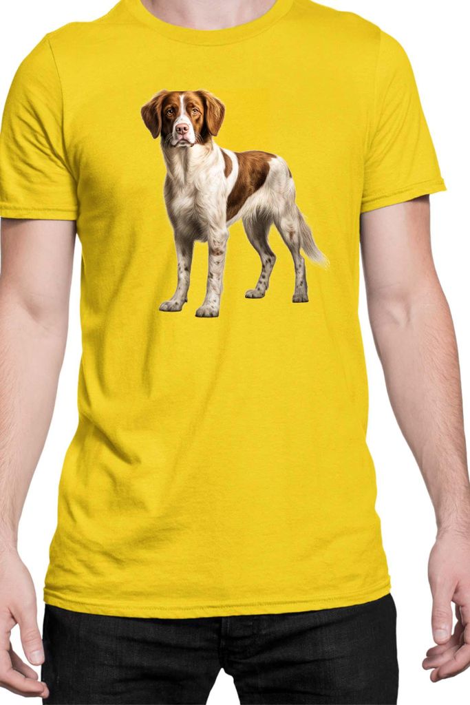 Herren T-Shirt Dogs Breeds Brittany Dog Breed 005, Man S / Gelb
