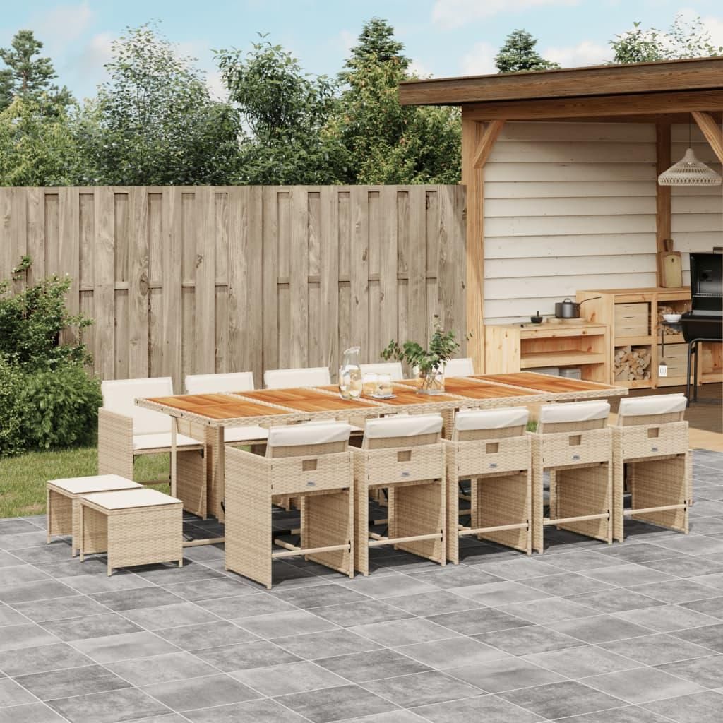 Maison Exclusive - 15-tlg. Garten-Essgruppe mit Kissen Beige Poly Rattan