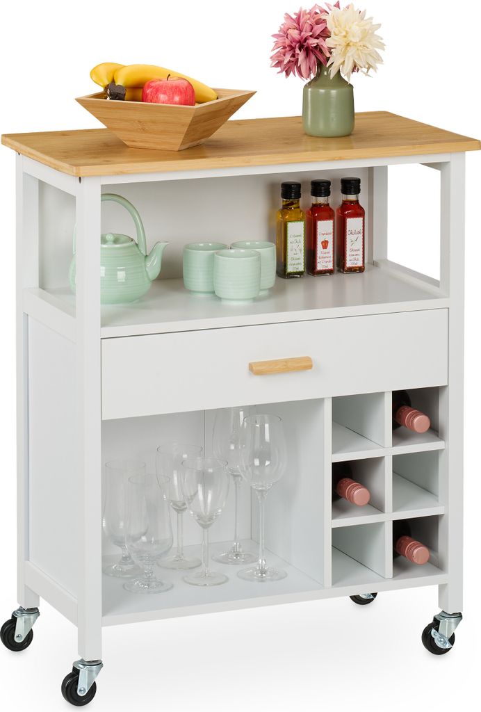 Carrello da cucina Relaxdays, portabottiglie per 6 Immagine del prodotto 