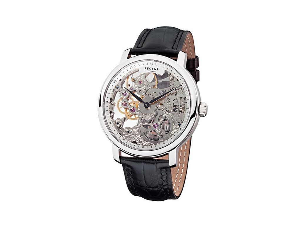 Regent Herren Uhr Lederarmband GM-1429 Analog Leder Armbanduhr schwarz URGM1429