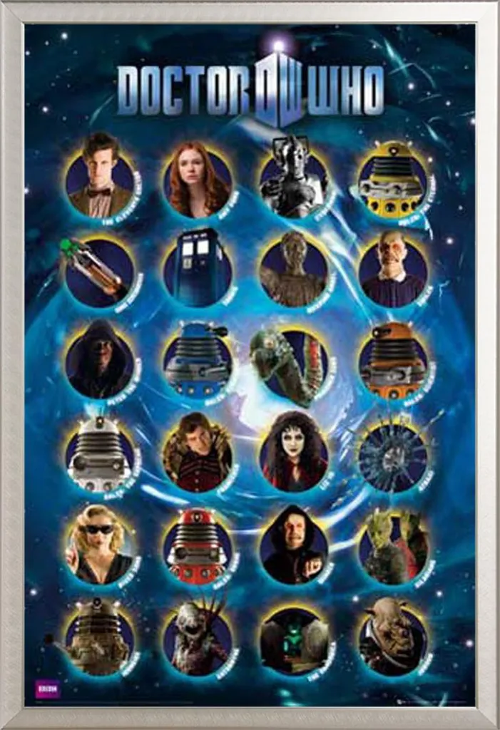 Décoration Murale Doctor Who Poster avec Cadre Argent pour Salon et Bureau