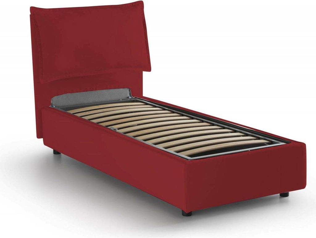 Einzelbett Dmosco, Containerbett mit Stoffbespannung, 100% Italy, Frontöffnung, passend für Matratze 80x190 cm, Rot