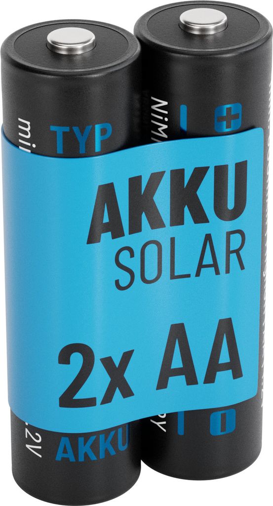 ABSINA 2x Solar Akku AA wiederaufladbar 800mAh 1.2V NiMH - Mignon AA Solar Batterien für Solarleuchten