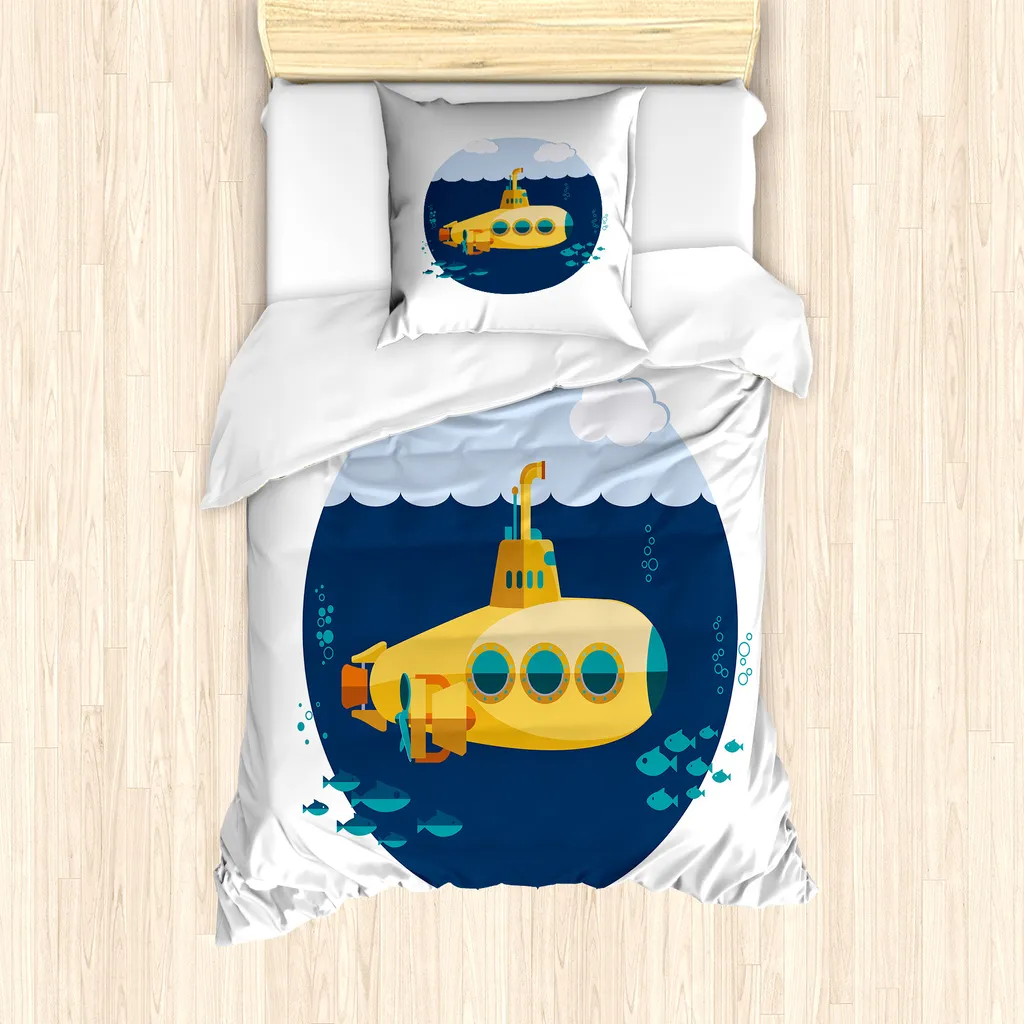 ABAKUHAUS Ensemble Housse de Couette Jaune Sous-Marin 135x200 cm