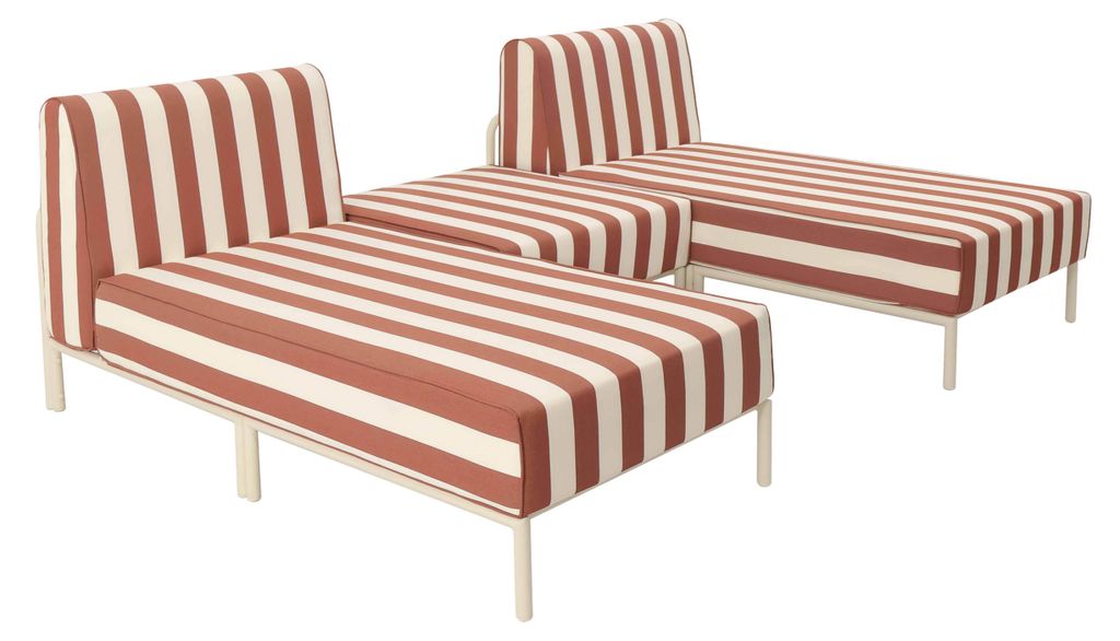 Modulares niedriges Gartenmöbel-Set mit Streifenmuster 3 Plätze Rot - Oviala Patio