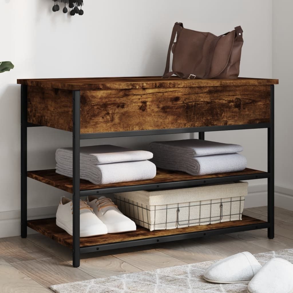 "WINTER SALE"Sitzbank - modernes Design - Schuhbank für Flur, Wohnzimmer - Räuchereiche 70x42,5x50cm Holzwerkstoff NEU235147 - Sitzbänke