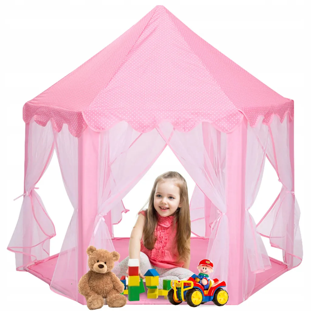 Tente de jeu rose Kinderburg 135x140cm, cabane de château pliable