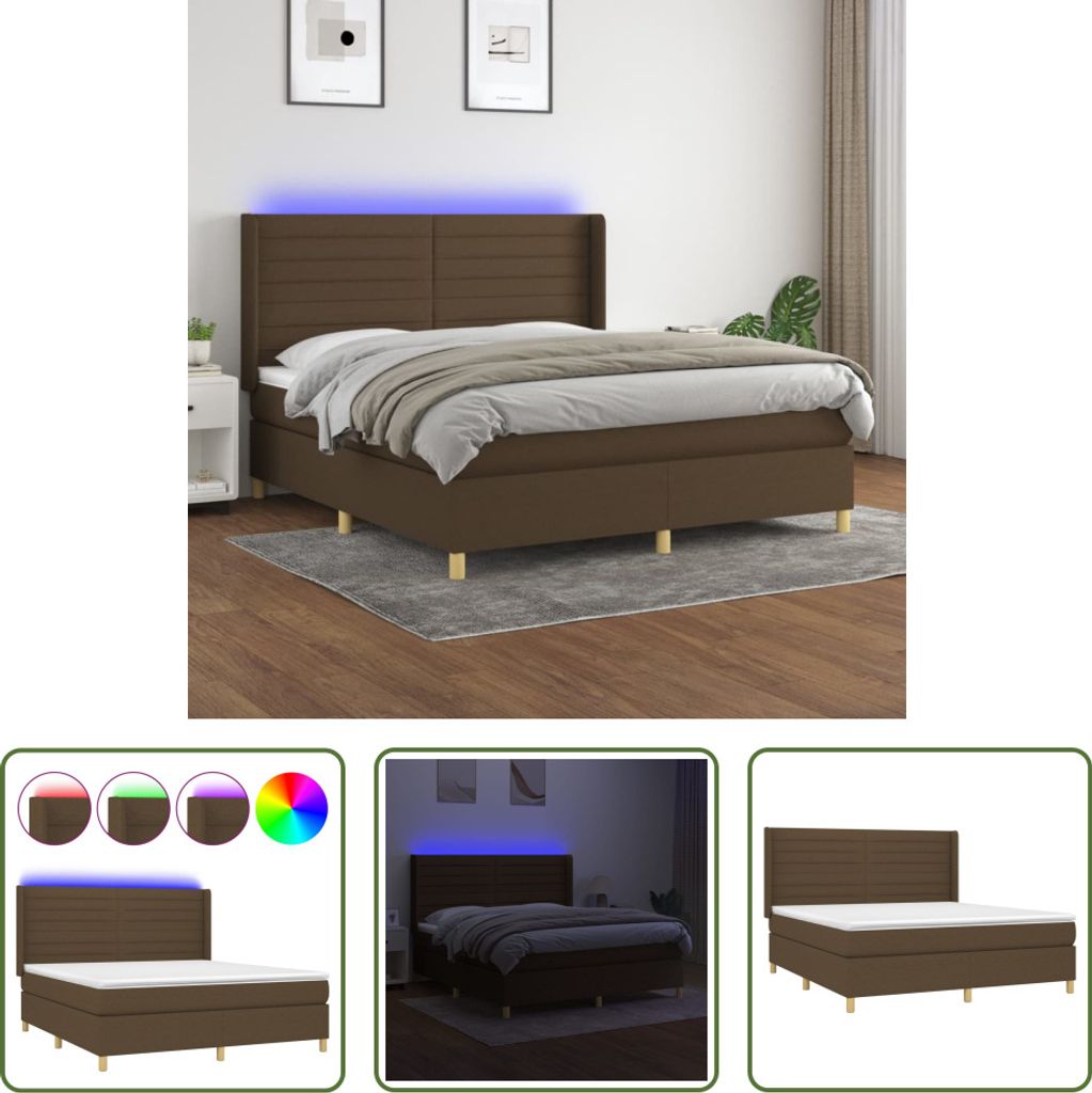 The Living Store Boxspringbett mit Matratze & LED Dunkelbraun 180x200 cm Stoff
