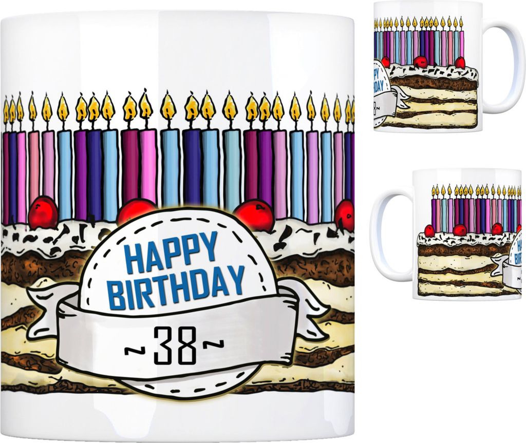 Geburtstagstorte Kaffeebecher zum 38. Geburtstag mit 38 Kerzen Tasse Becher mug