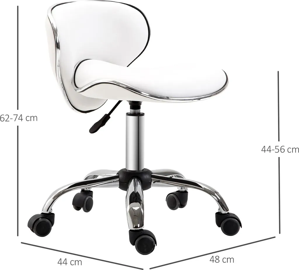 HOMCOM Tabouret à roulettes réglable 44-56 cm avec dossier blanc - 5
