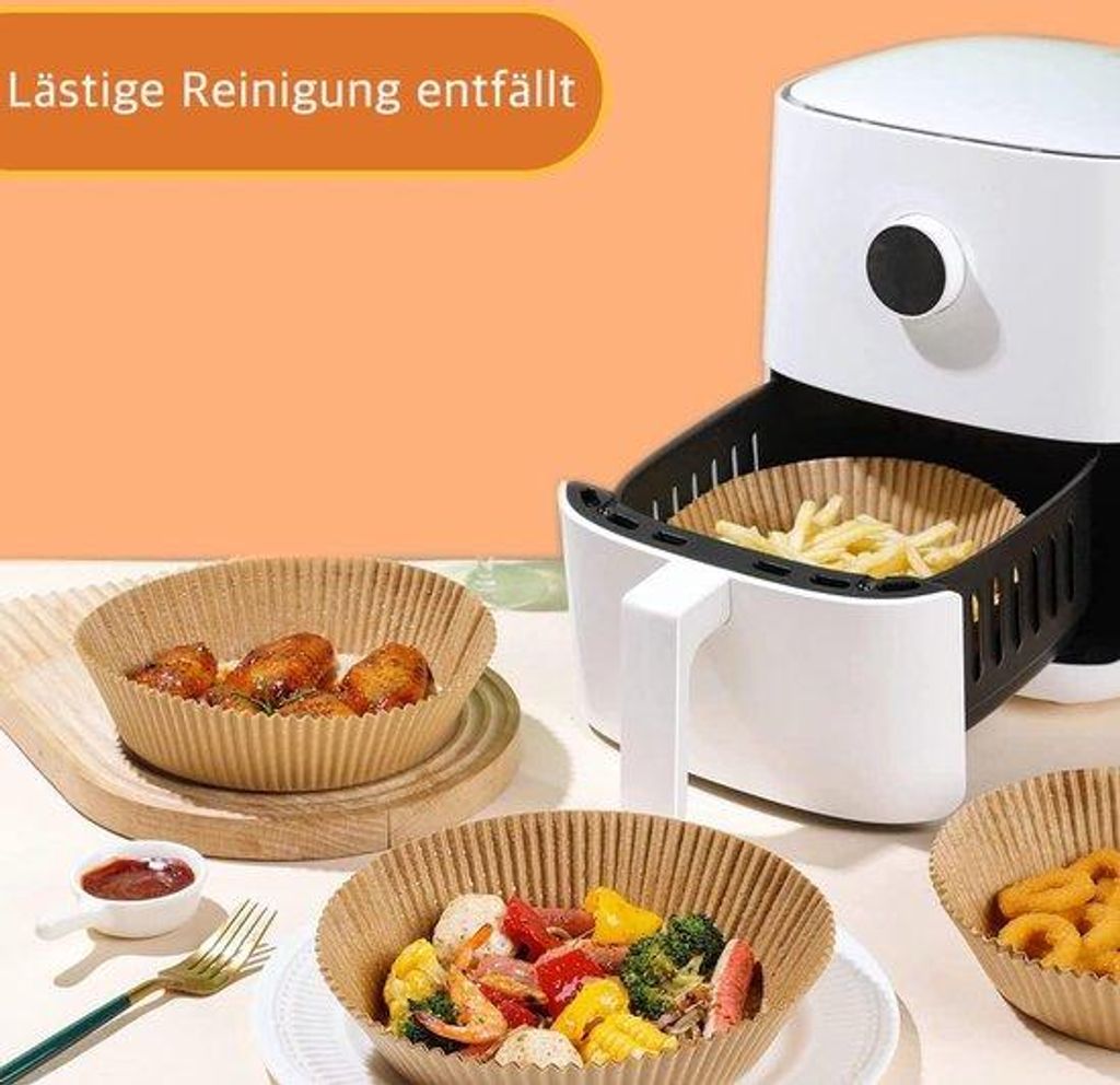 20 cm runde Backpapierbögen für Heißluftfritteusen, 100 Stück maßgeschneidertes Backpapier für 5 l – 8 l Heißluftfritteusen XL XXL Air Fry...