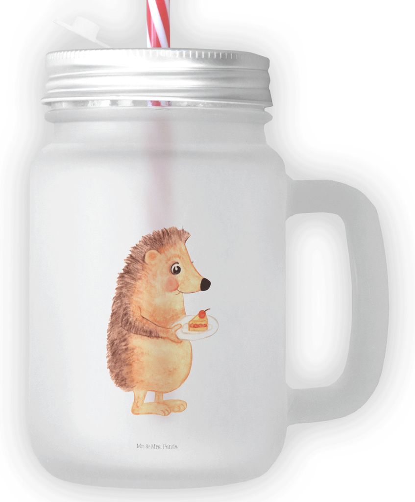Mr. & Mrs. Panda Glas Igel Kuchenstück - Transparent - Geschenk, Eiskaffee, Geburtstagskuchen, Mit Schraubverschluss, Kuchen Backen, Cocktailglas,...