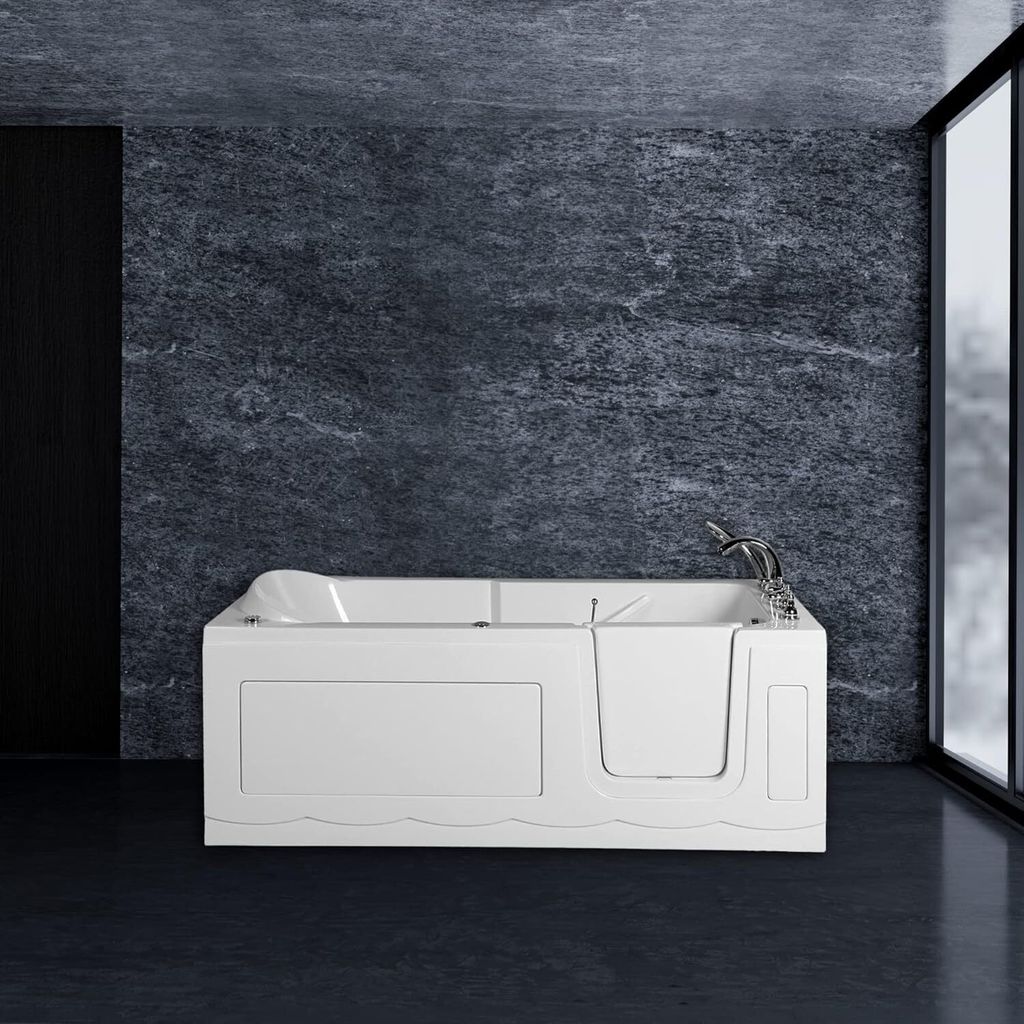 PureHaven Seniorenbadewanne 170x75 cm Sitz- und Whirlpool mit Massagedüsen integrierte Tür für leichten Einstieg pflegeleichte Oberfläche