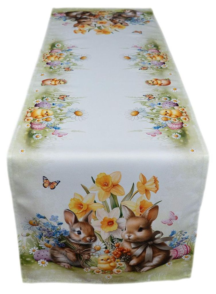 Tischdecke Tischläufer Druckmotiv Hasenkinder Osterhasen Ostern 40 x 140 cm