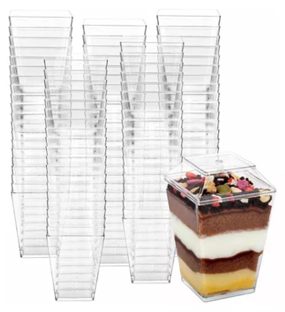 Klare Dessertbecher mit Deckel, wiederverwendbar, trapezförmig, transparent, leicht zu reinigen, Parfait-Vorspeisenbecher für Fruchteis
