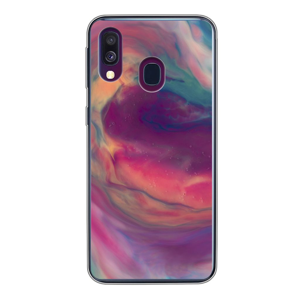MuchoWow Handyhülle Schutzhülle Hülle für Samsung Galaxy A40 Flüssig - Rosa - Türkis - Abstrakt Silikon Softcase Handy Hülle - Handy-Tasche