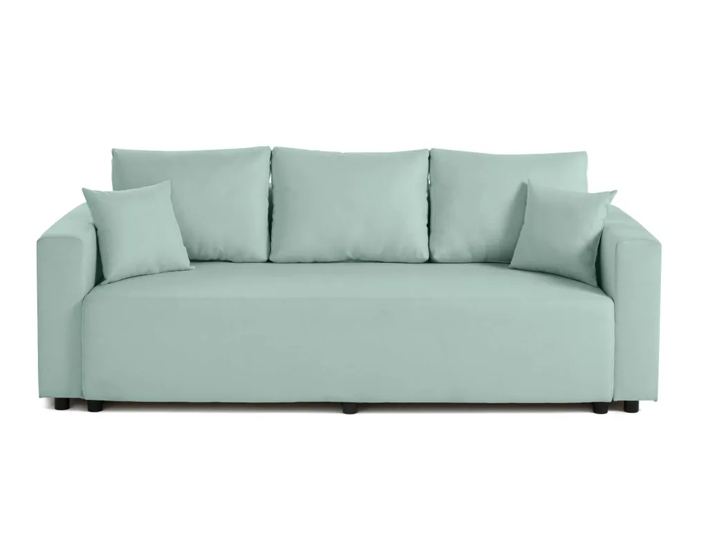 Canapé convertible 3 places en tissu bleu ciel avec coffre de stockage