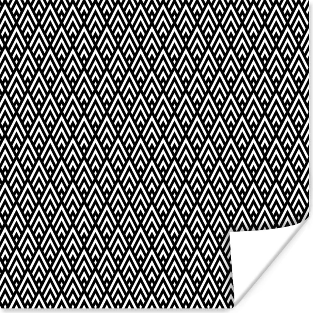 MuchoWow Poster Geometrische Formen - Muster - Schwarz und weiß 50x50 cm - Wohnzimmerdekoration