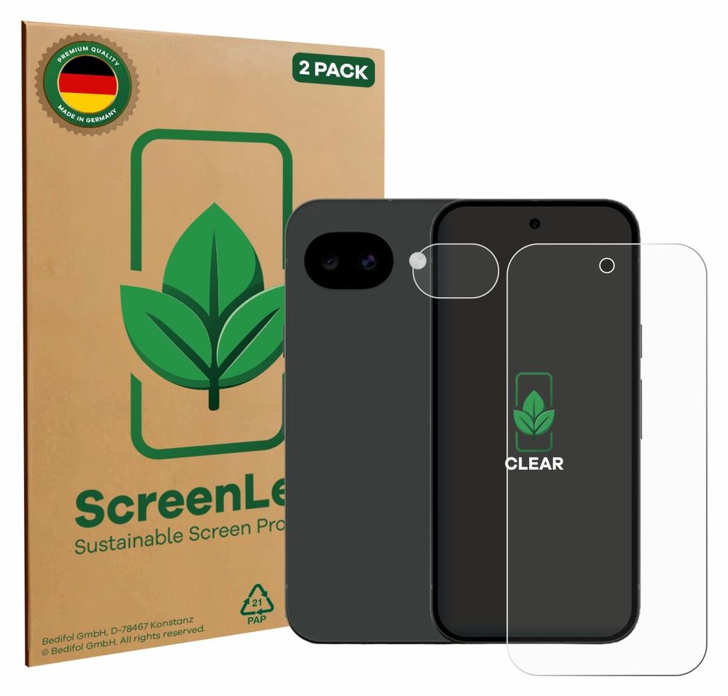 2x ScreenLeaf Schutzfolie für Google Pixel 10a (Display+Kamera) nachhaltiger Displayschutz Display Schutz Folie Klar Transparent