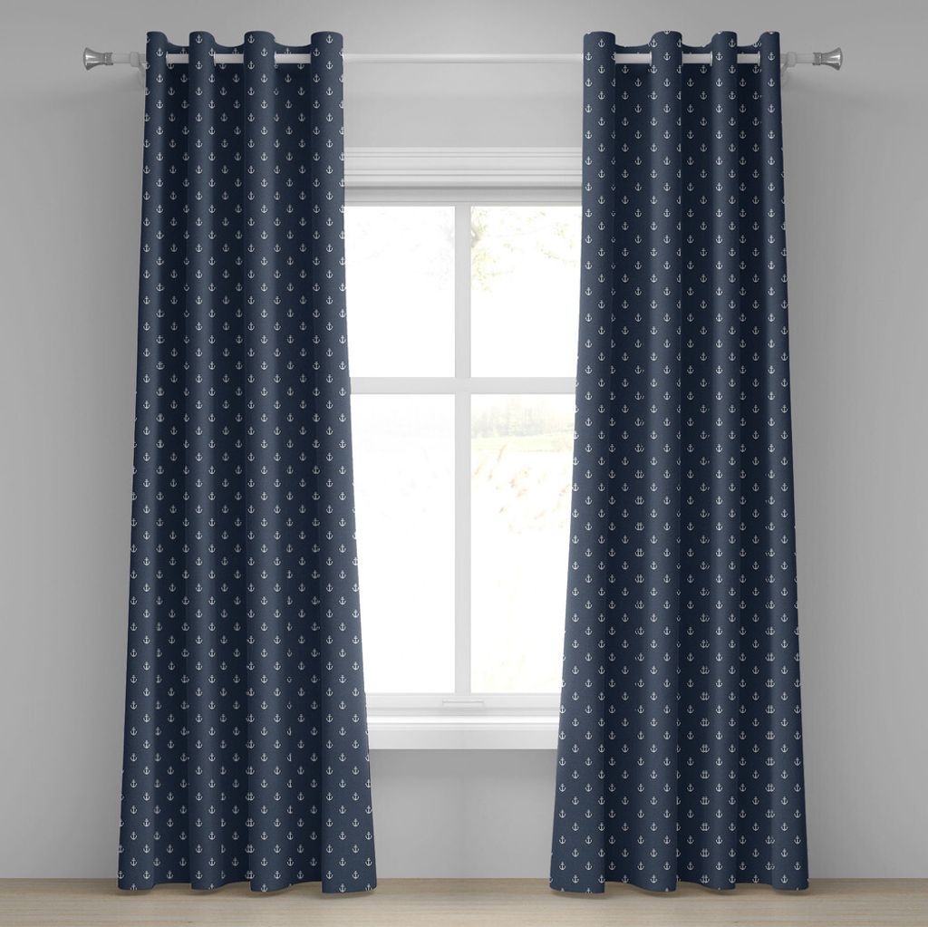 ABAKUHAUS Navy blau Ösenvorhang, Seeklassisches Muster mit weißer kleiner Anker-Ikonen-Seereise-Kreuzfahrt, Dekorative 2-Panel-Fenstervorhänge, ...
