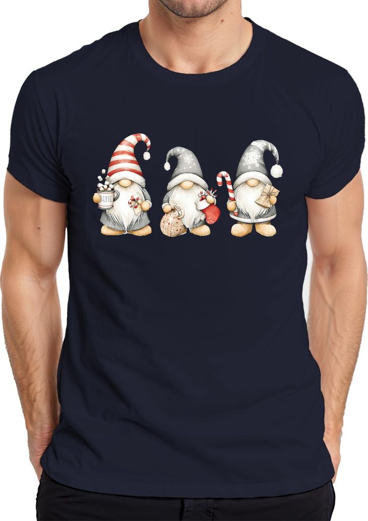 Weihnachtswichtel niedlich Zuckerstange Geschenk Scandi Trio Herren T-Shirt, Navy, L