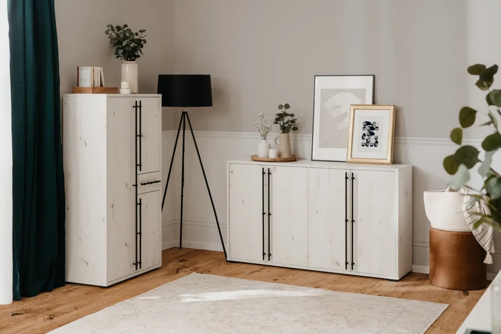 Armoire de salon Almo Chêne Blanc - Solution de rangement vertical 140cm - 6