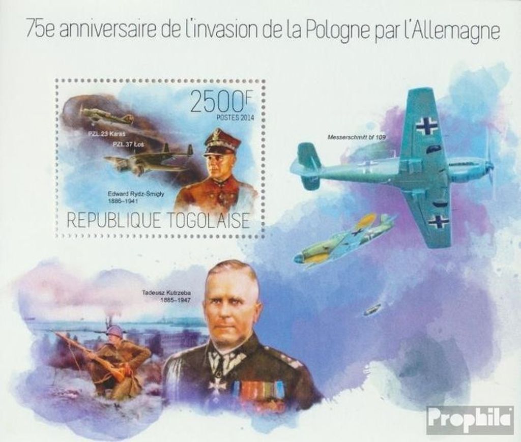 Briefmarken Togo 2014 Mi Block 937 (kompl. Ausgabe) postfrisch Die Invasion Polens durch Deutschland