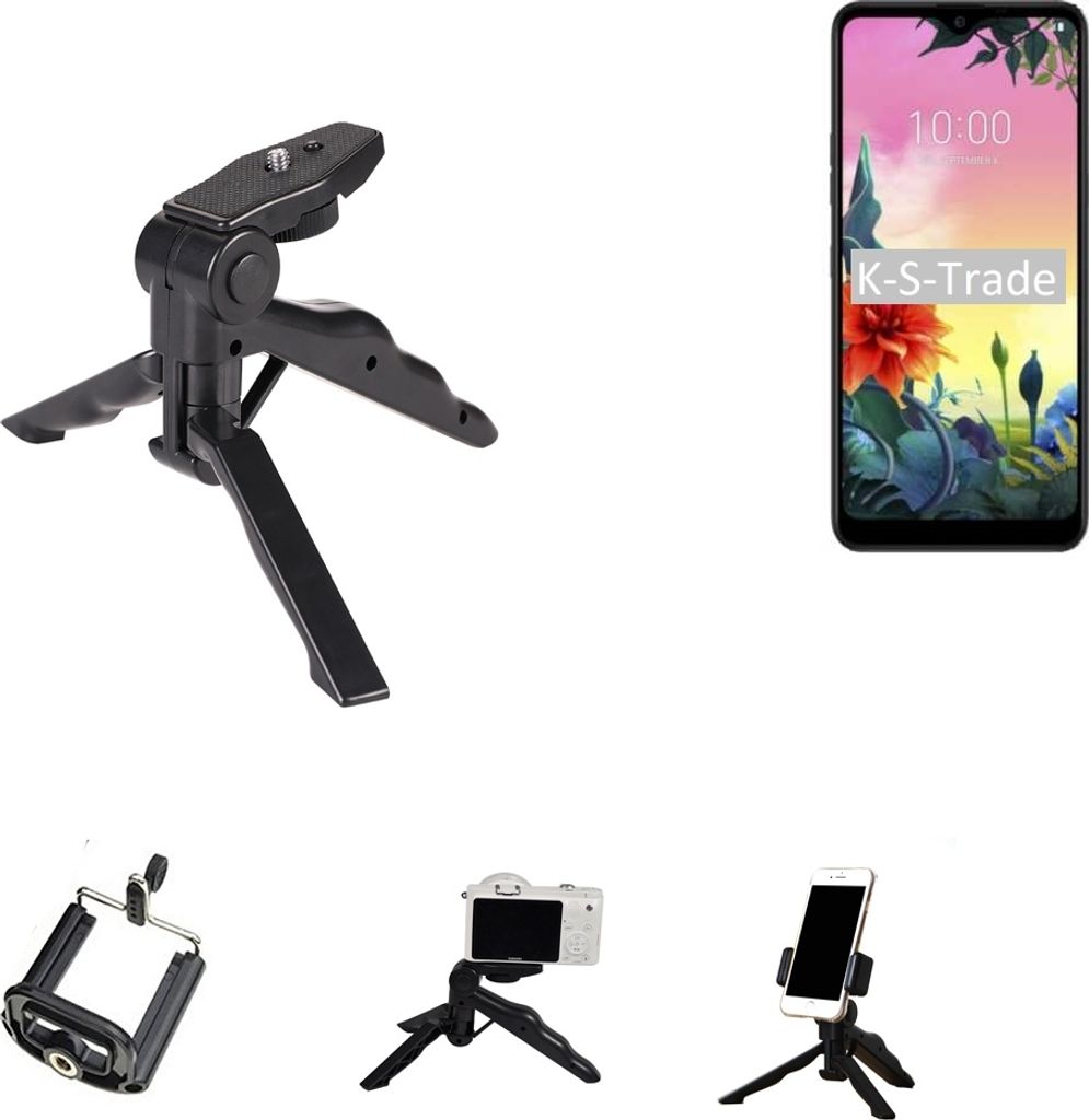 K-S-Trade Stativ Tisch-Ständer Dreibein Handy-Stativ Ständer kompatibel mit LG Electronics K50S Mini-Stativ Smartphone Tripod Handy-Stativ aus