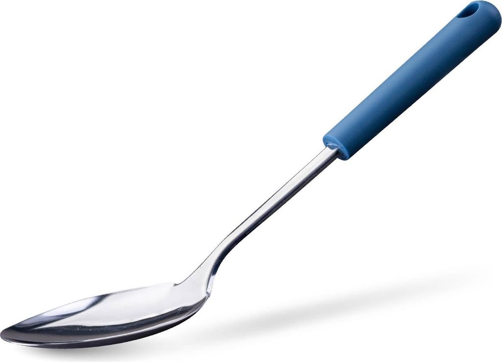 Fackelmann Servierlöffel Essential aus Edelstahl mit dunkelblauem Griff Ideal für die Küche, robust und stilvoll, 31,5 cm