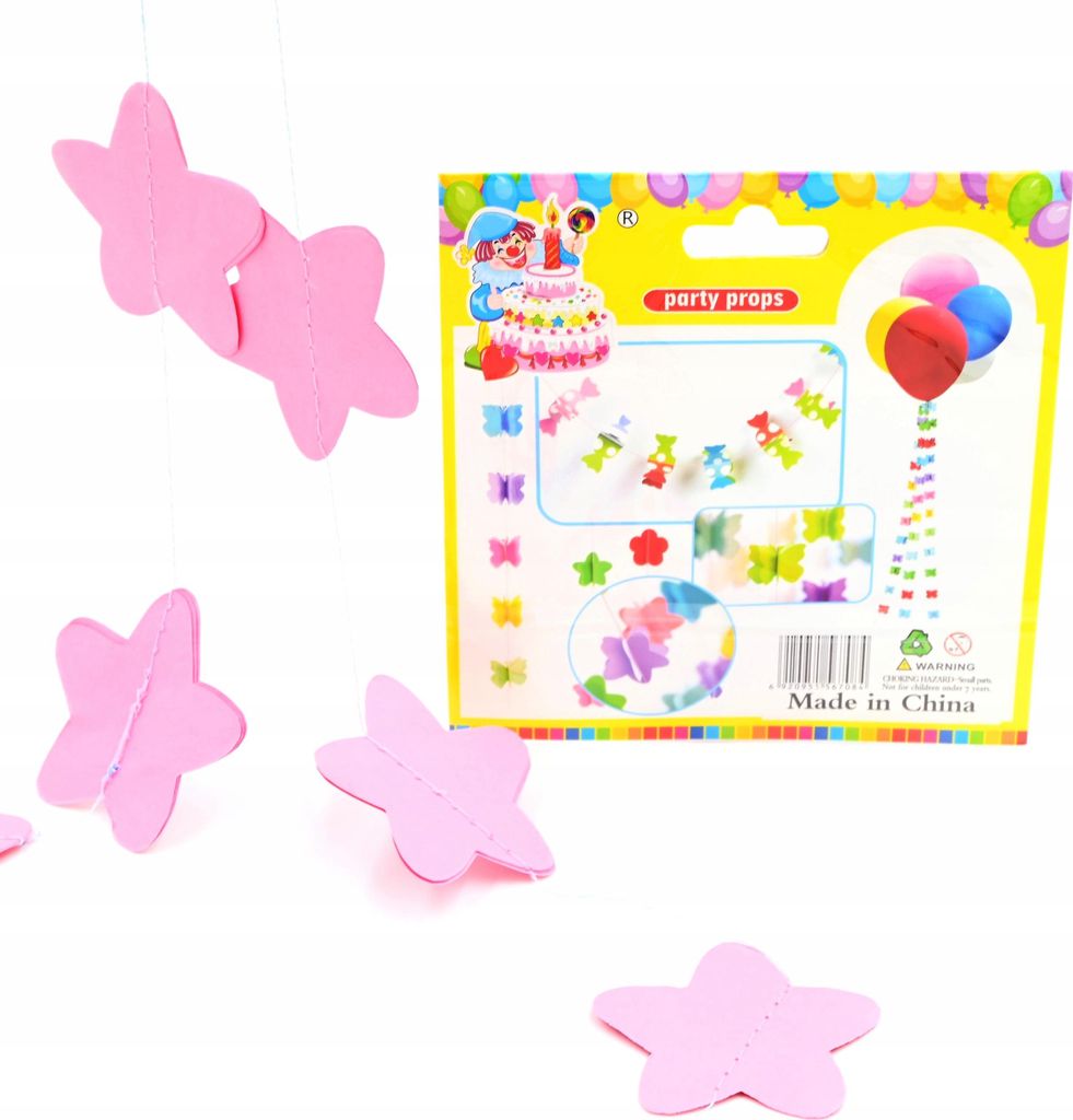 Papiergirlande Geburtstag Deko Bunt - Hängende Partykette Motive Schmetterling Herz