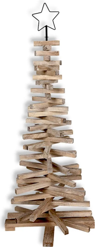 Sapin de Noël en bois 114cm avec étoile en métal moderne naturel
