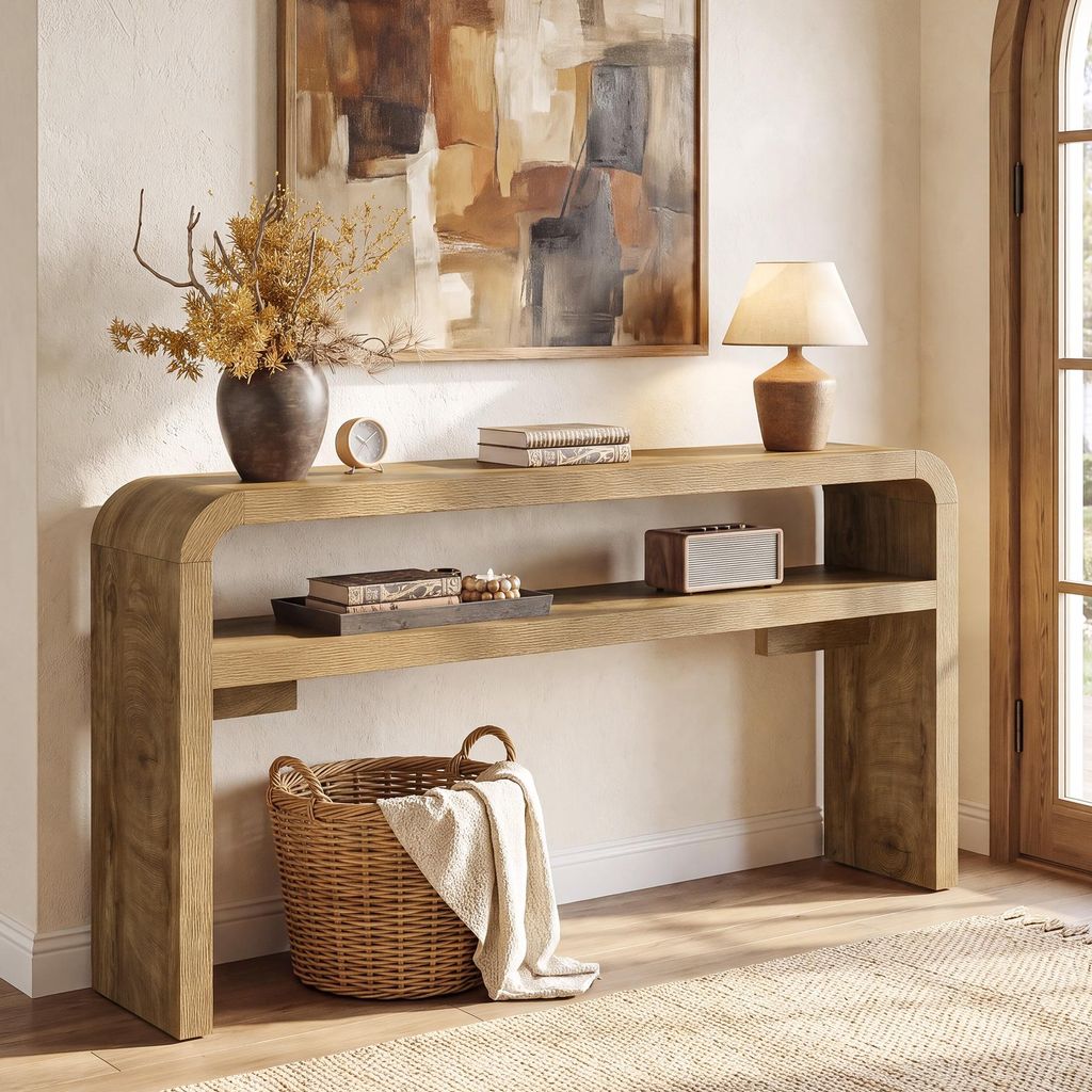 Table console de 160 cm, table d'entrée étroite avec 2 Image du produit 