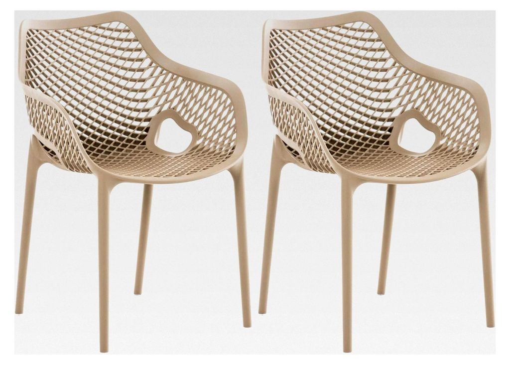 Gartenstuhl 2er Set, stapelbar, wetterfest, modernes Design, Kunststoffgestell, nicht verstellbare Armlehnen und Rückenlehne, Farbe: Schlamm