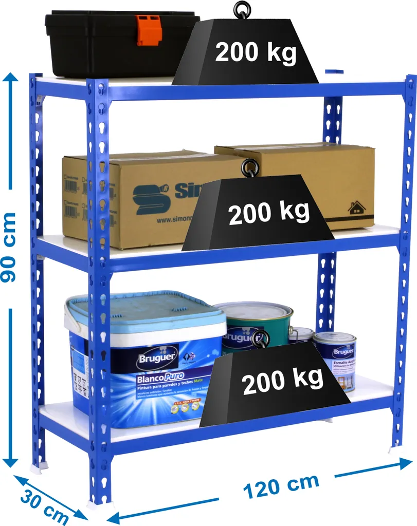 Rayonnage sans Vis MEGAPLUS 3/300 900 en Acier Résistant Bleu/Blanc