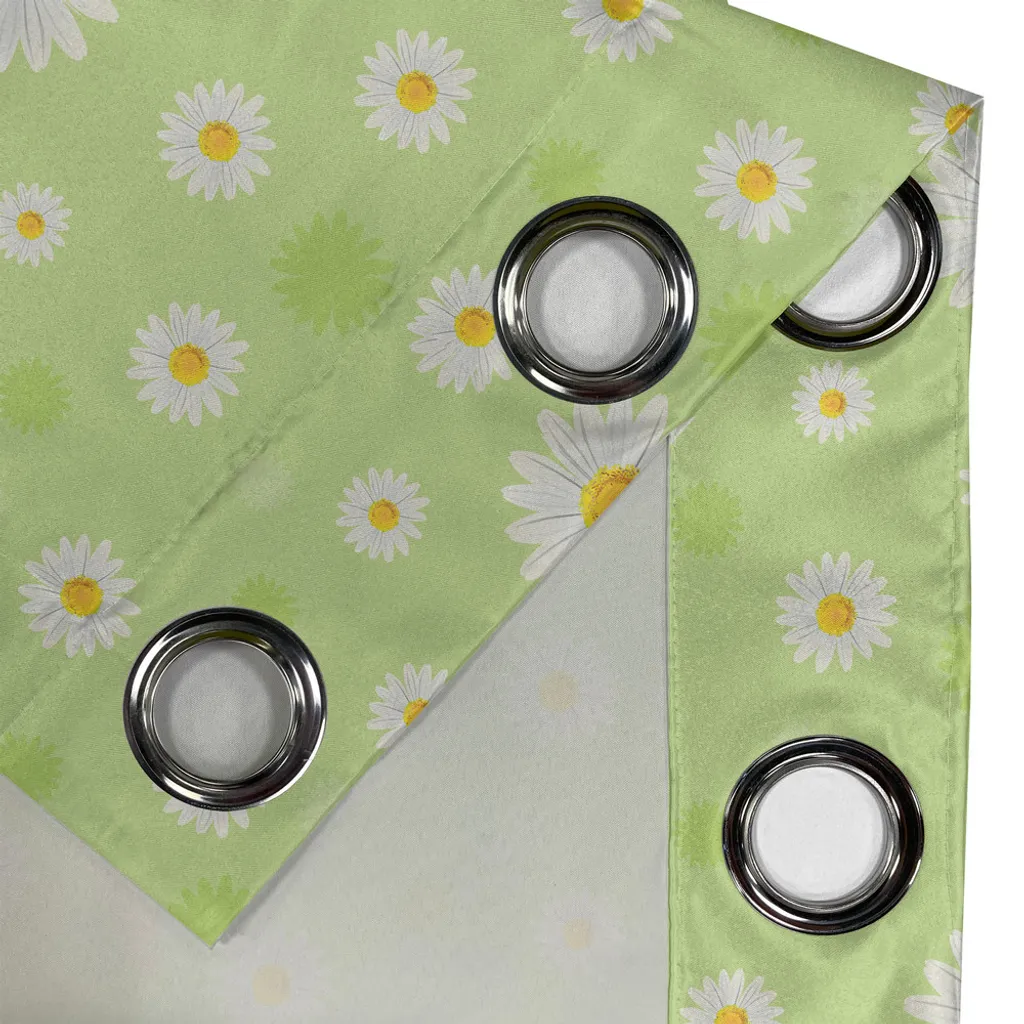 ABAKUHAUS Tenda con occhielli gialla e verde, tema primaverile allegro e grazioso con margherite dai colori vivaci, tende decorative a 2 pannelli per finestre, 280 cm x 225 cm, verde pistacchio e calendula - 3