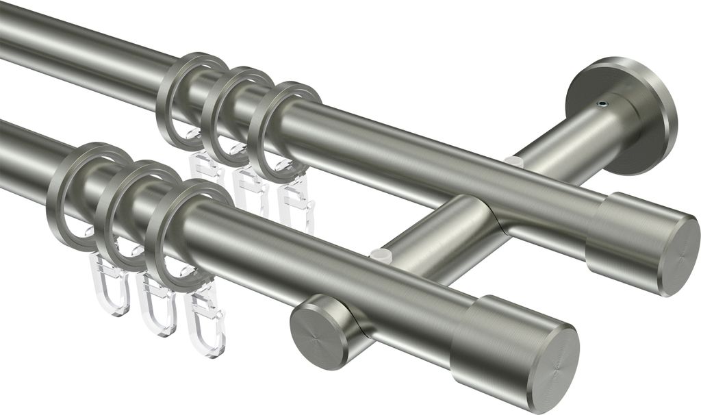 Interdeco Gardinenstange / Vorhangstange Edelstahl, Typ Trend Santo (Kappe), 20 mm Ø 2-läufig, 120 cm