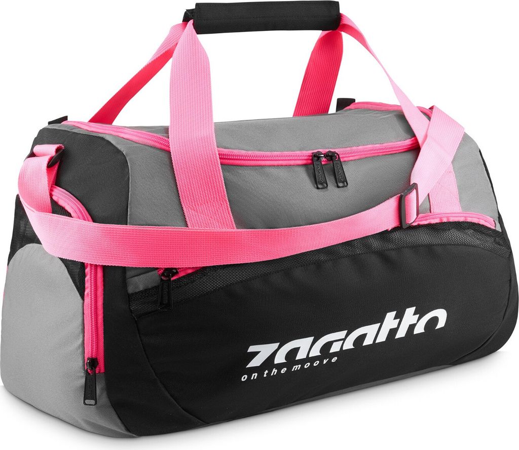 Zagatto ZG819 Schwarz mit rosa Details Tasche Reisetaschen Sporttraining Tasche Umhängetaschen Sporttasche Wochenendtasche 58x35x23 cm 25L WETTERB...