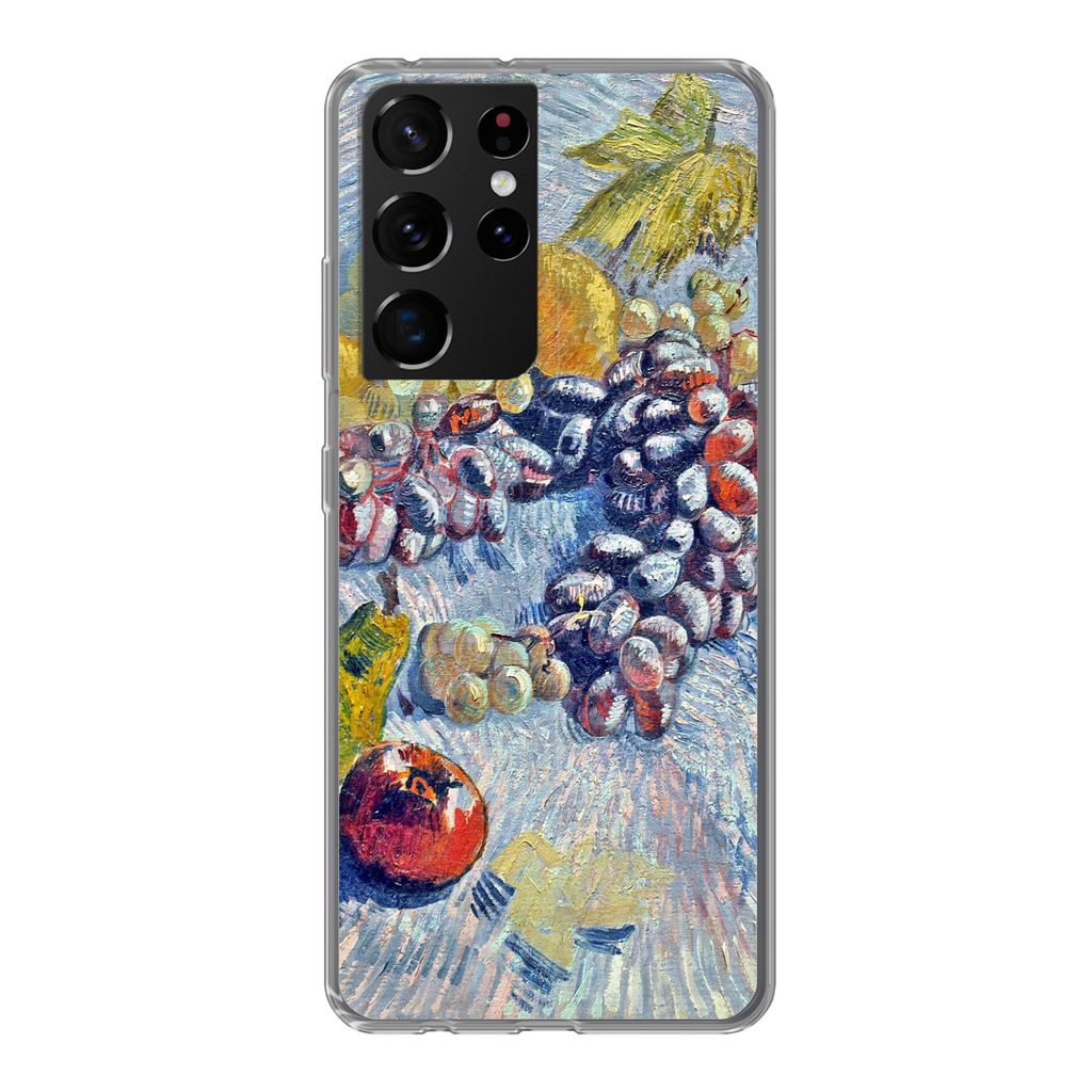 MuchoWow Handyhülle Schutzhülle Hülle für Samsung Galaxy S21 Ultra Weintrauben, Zitronen, Birnen und Äpfel - Vincent van Gogh Silikon Softca...