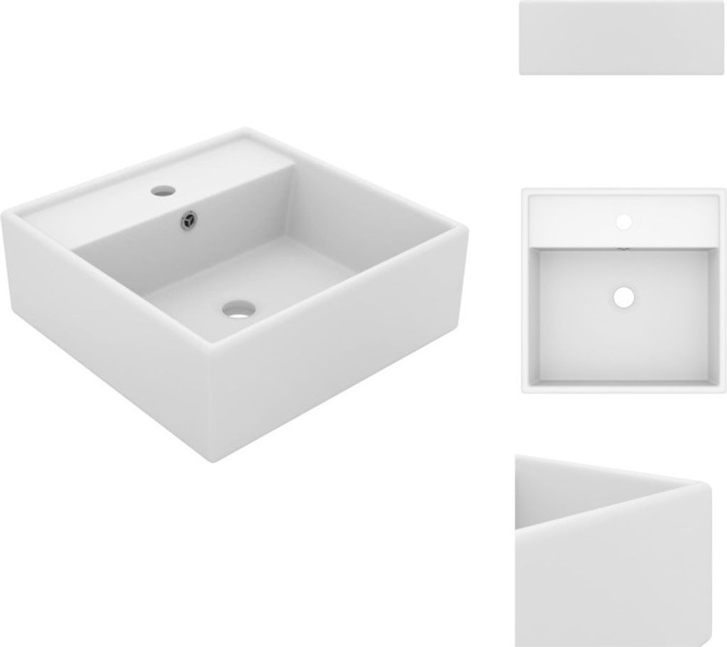 vidaXL Luxus-Waschbecken Überlauf Quadratisch Matt Weiß 41x41 cm - Badezimmer-Waschbecken