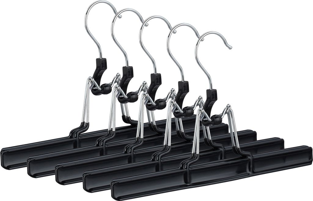 Hosenbügel Metall - Set von 5 - drehbarer Haken - Klemmen mit Gummi - 26 cm - schwarz