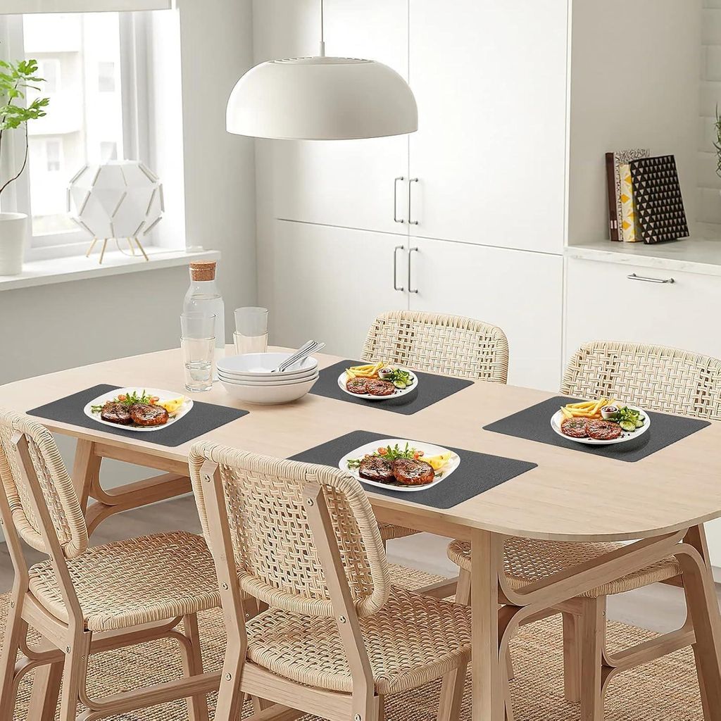 Lederne Platzsets - abwaschbar - 6 Stück - beige-grau - Kunstleder - 43 x 30 cm