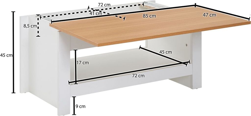 Couchtisch FineBuy Wohnzimmertisch Weiß 85x47x42cm Produktbild 3