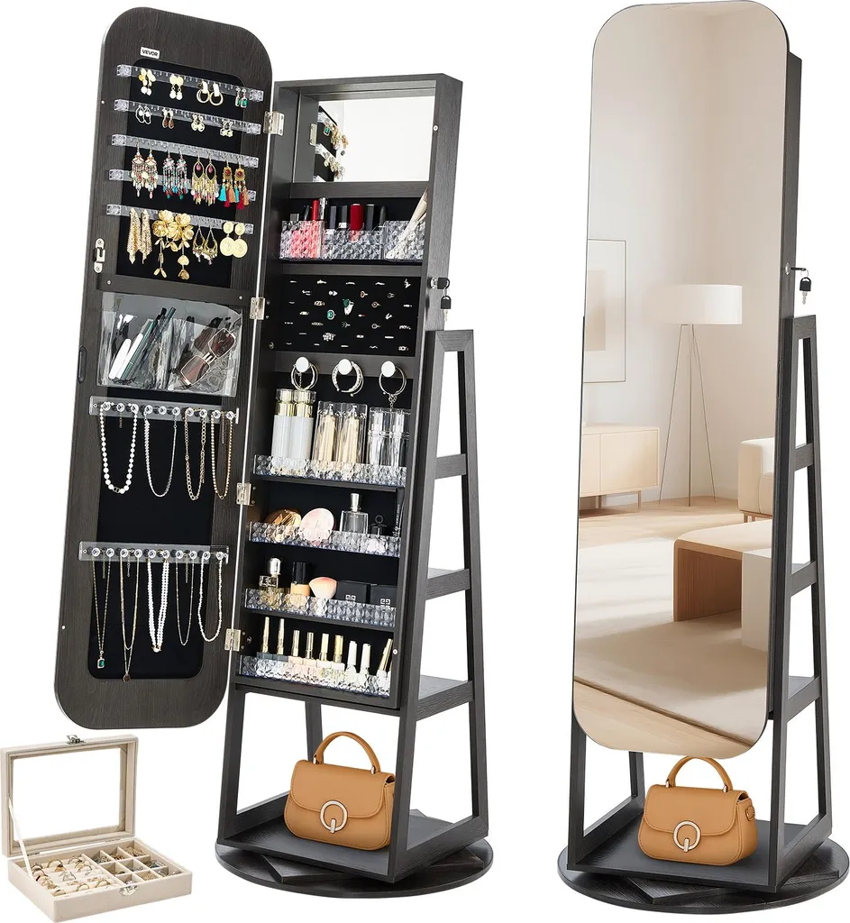 VEVOR Armoire à bijoux pivotante à 360° avec miroir intégral de 1,6 m