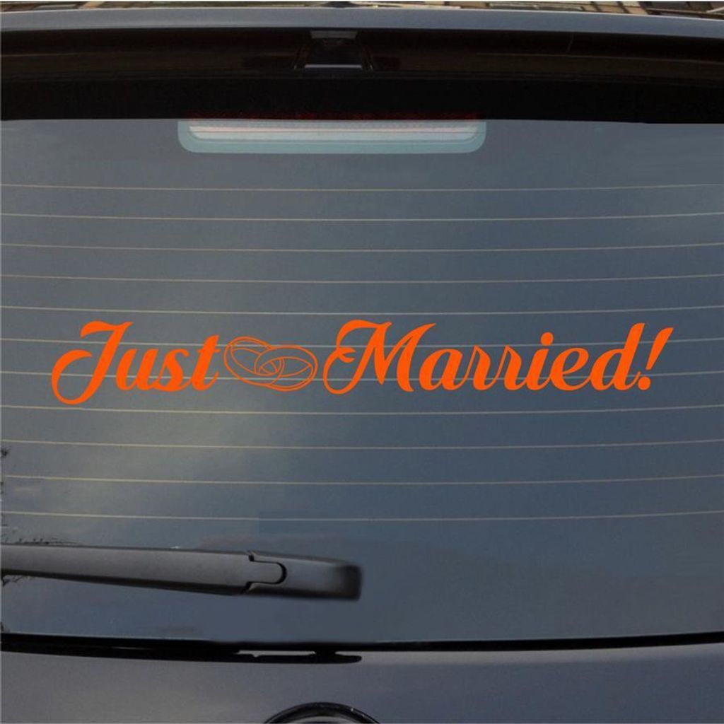 Heckscheibenaufkleber Just Married Ringe Liebe Hochzeit 55x7,5 cm Orange Auto Aufkleber Sticker