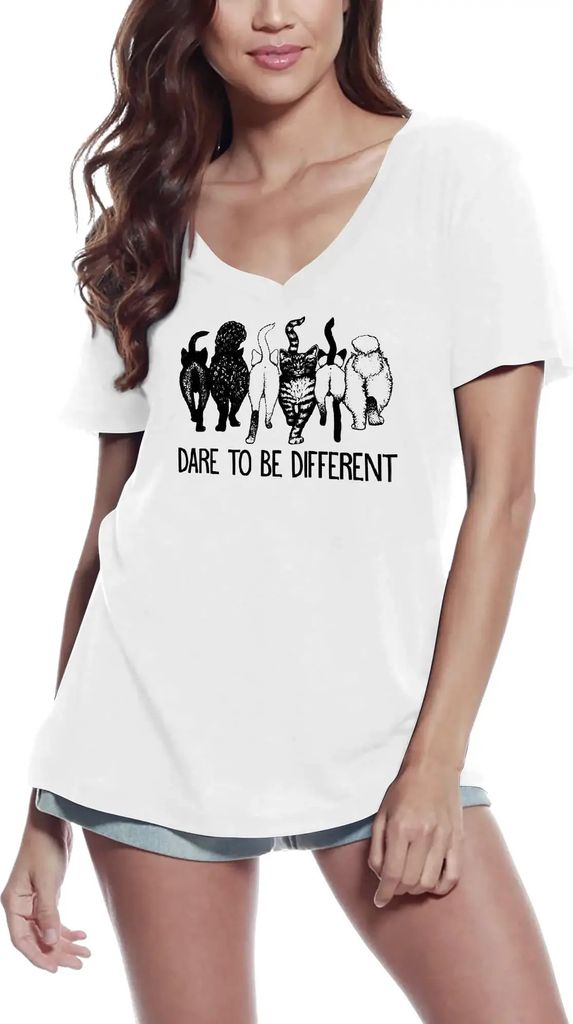 Damen Grafik T-Shirt V-Ausschnitt Trau dich anders zu sein Katzengruppe – Dare To Be Different Cat Squad – Öko-Verantwortlich Vintage Jahrgang...