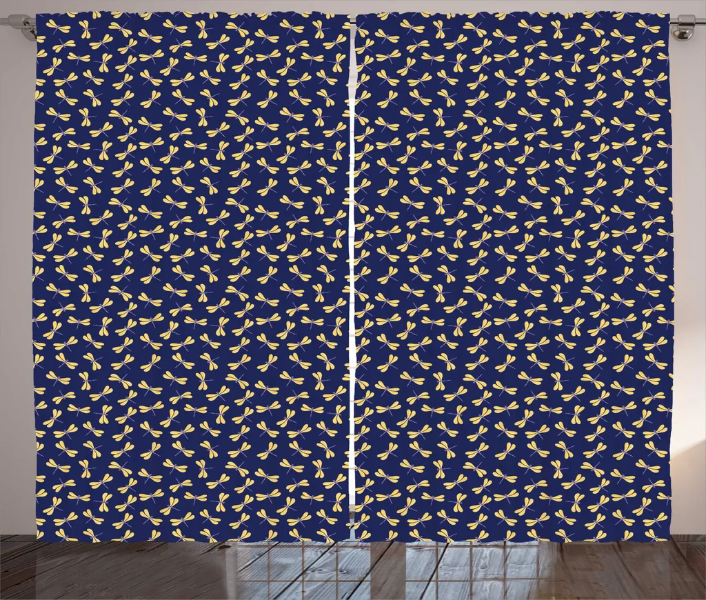 Rideau Rustique Libellule Indigo et Moutarde Eco-Friendly 280x225cm