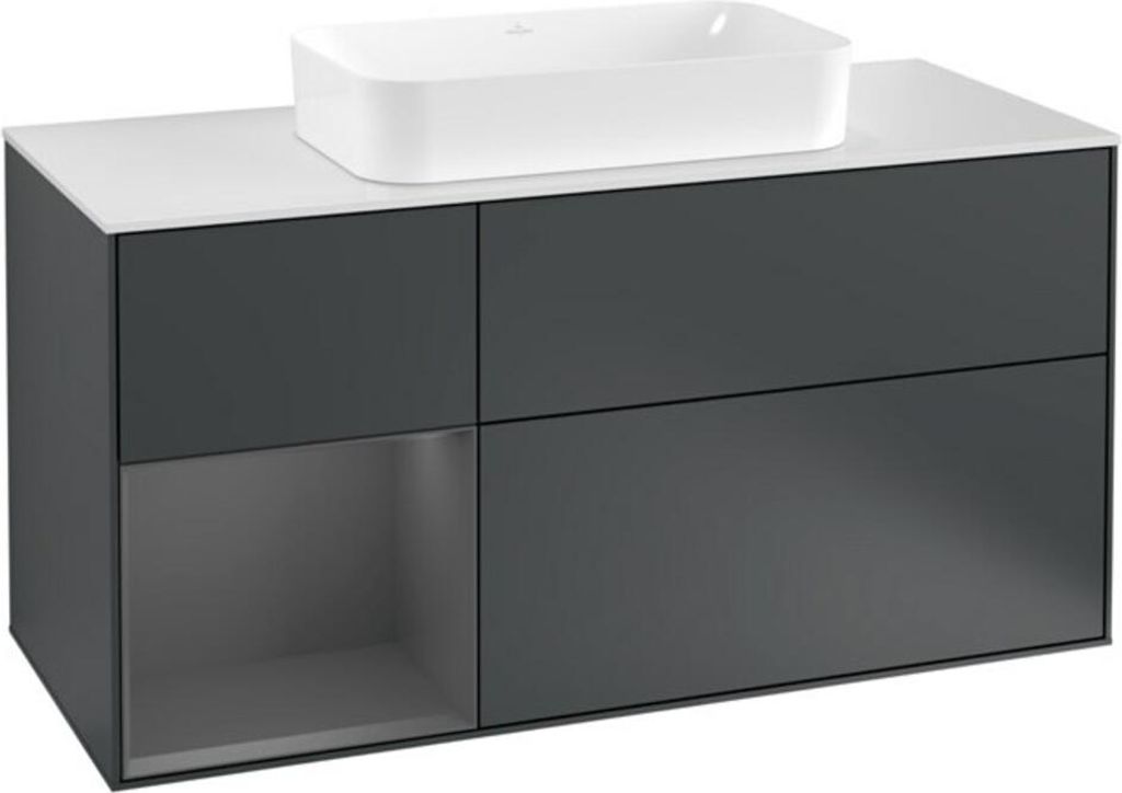 V&B Waschtischunterschrank Wandbeleuchtung Finion 120cm, Pl w m, Rg l A m, md bl. m Lac